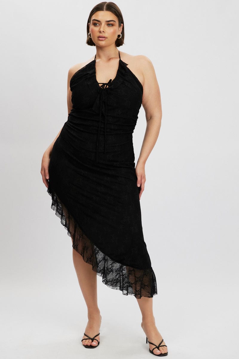 Black Asymmetric Lace Bodycon Dress