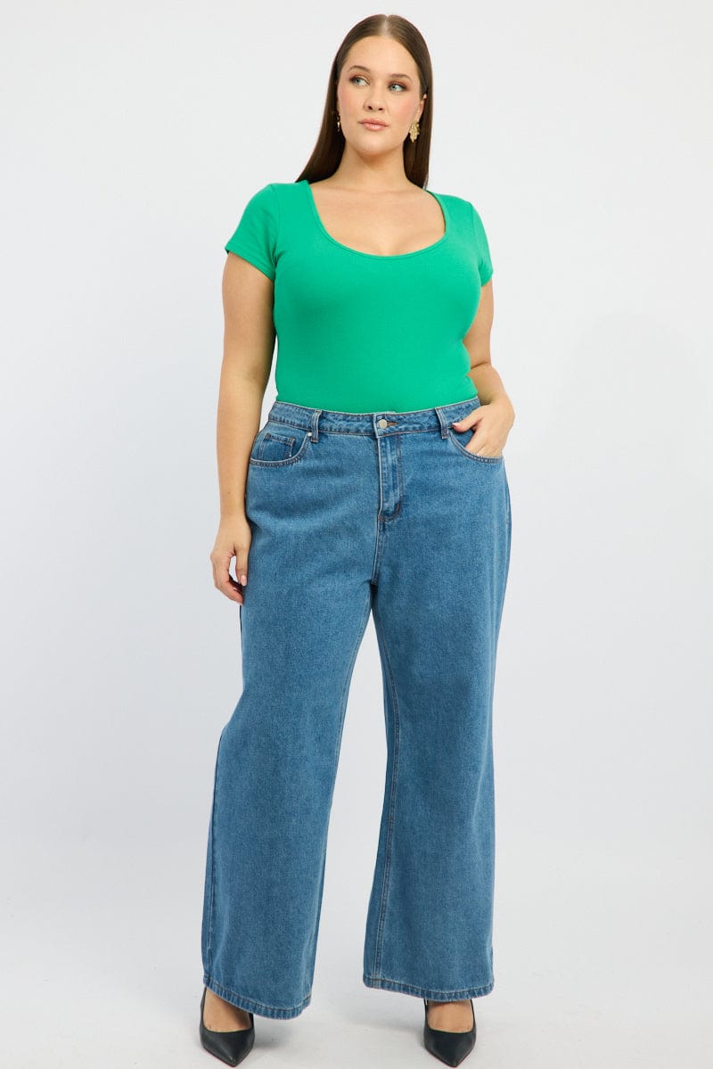 Green Bodysuit Scoop Neck Short Sleeve for YouandAll Fashion