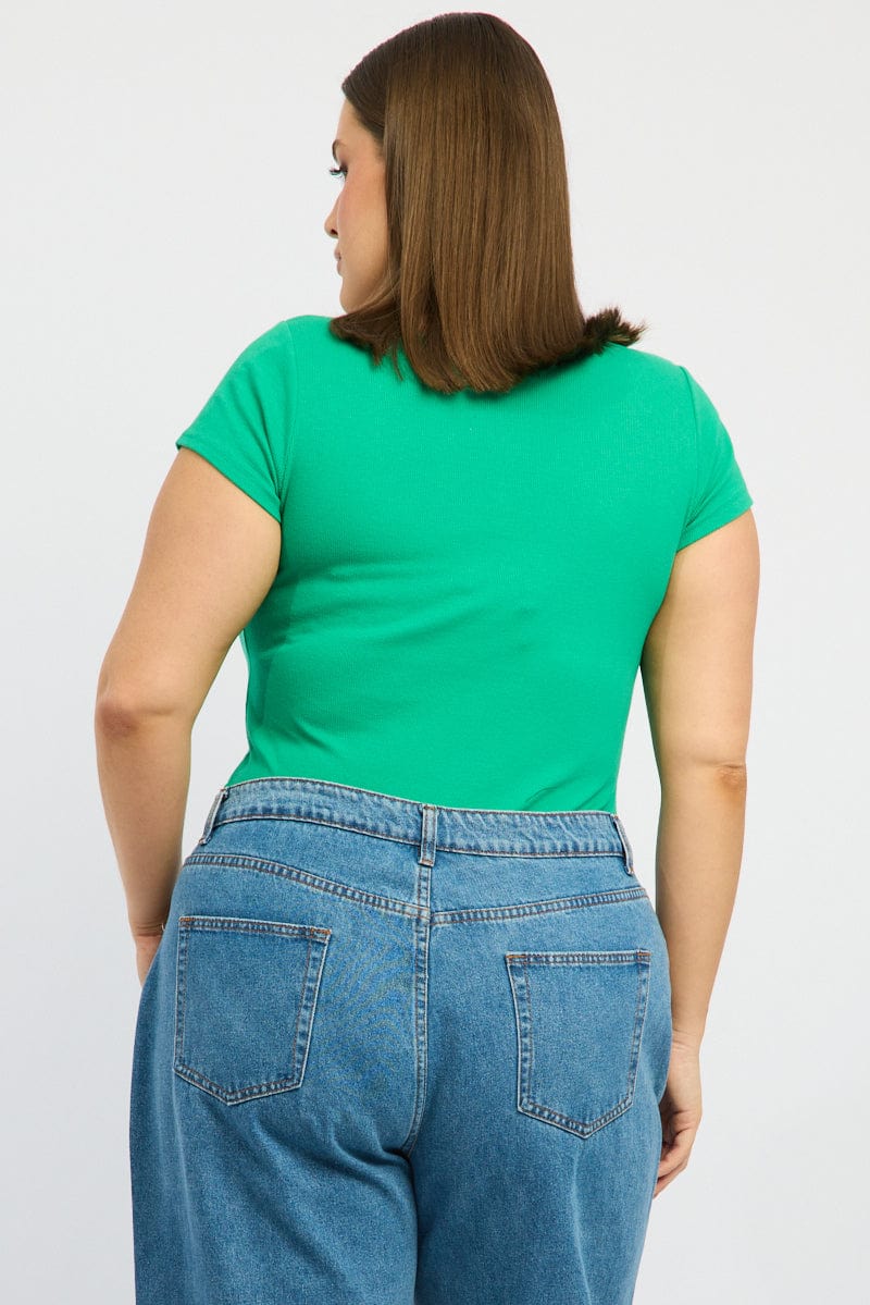 Green Bodysuit Scoop Neck Short Sleeve for YouandAll Fashion