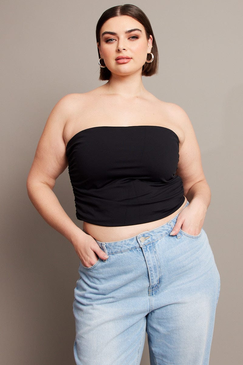 Black Bandeau Top Side Ruched for YouandAll Fashion