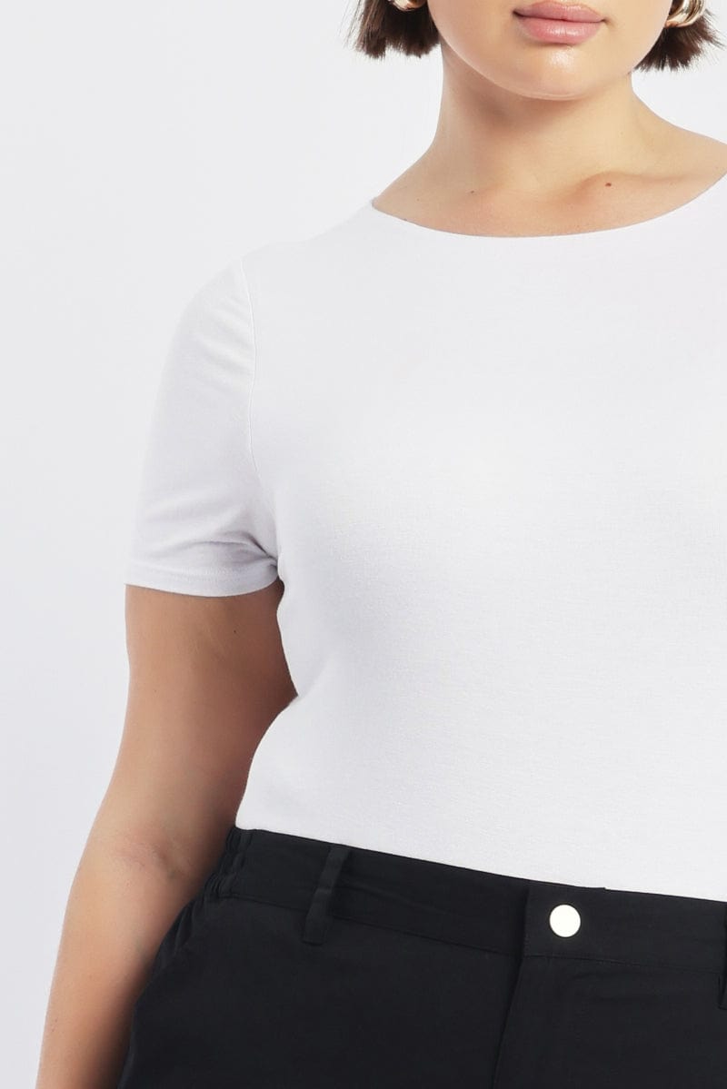 White Bodysuit Short Sleeve Crew Neck Modal for YouandAll Fashion
