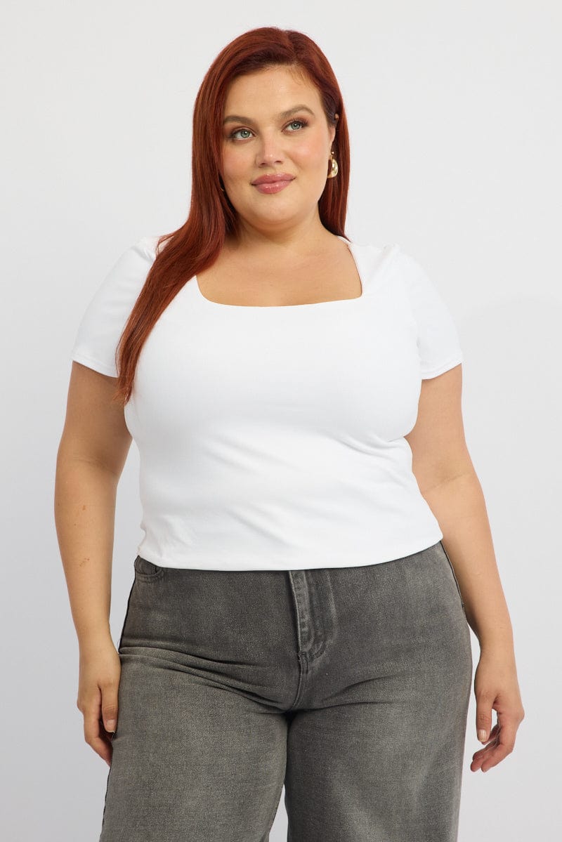 White Supersoft Top Short Sleeve Scoop Neck for YouandAll Fashion