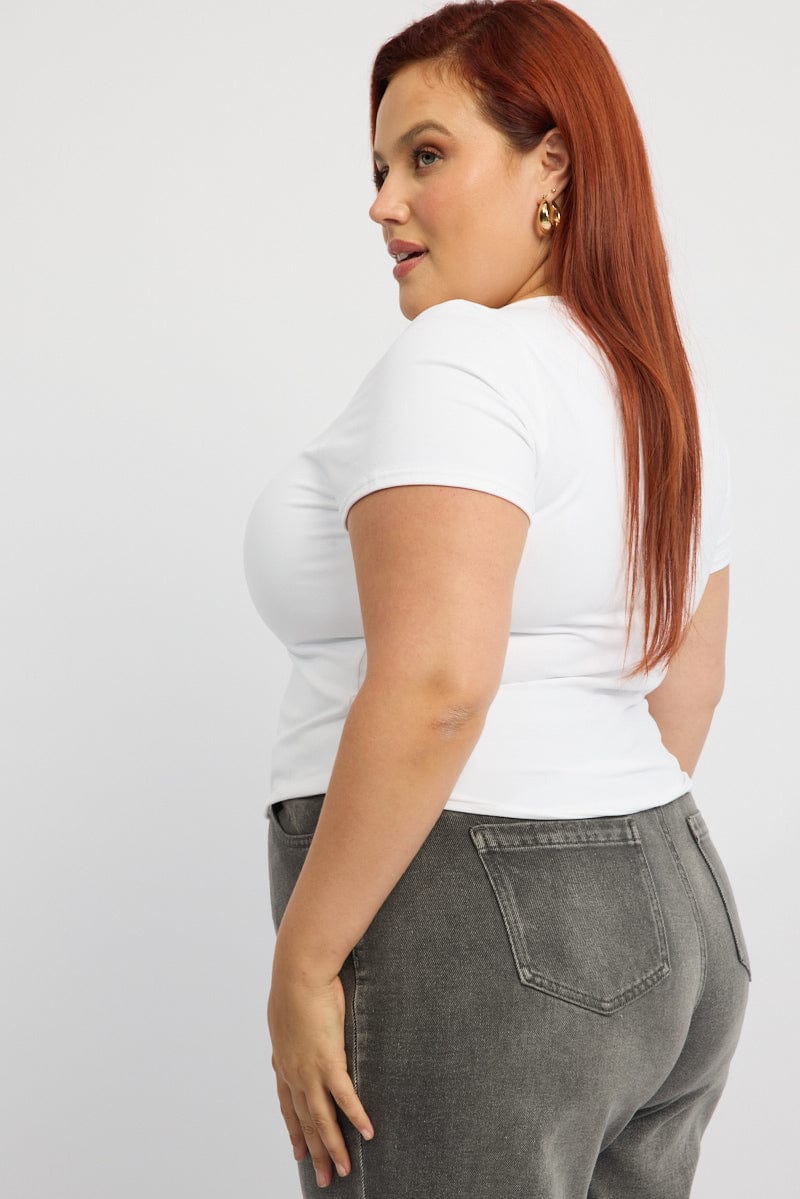White Supersoft Top Short Sleeve Scoop Neck for YouandAll Fashion