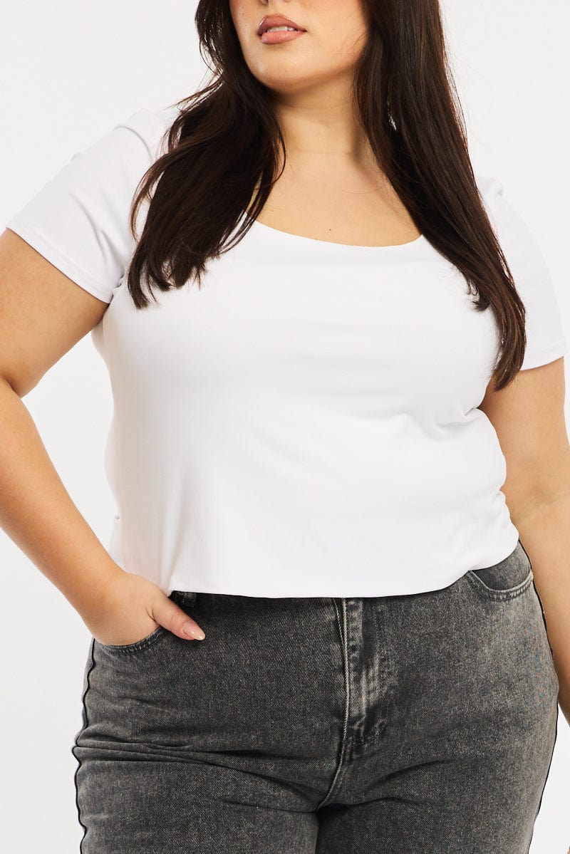 White T-shirt Short Sleeve Scoop Neck for YouandAll Fashion