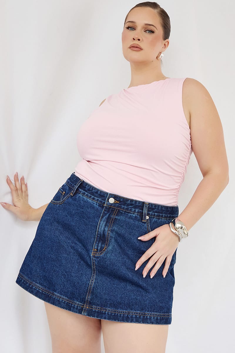 Pink Ruched Top Sleeveless Double Layered for YouandAll Fashion