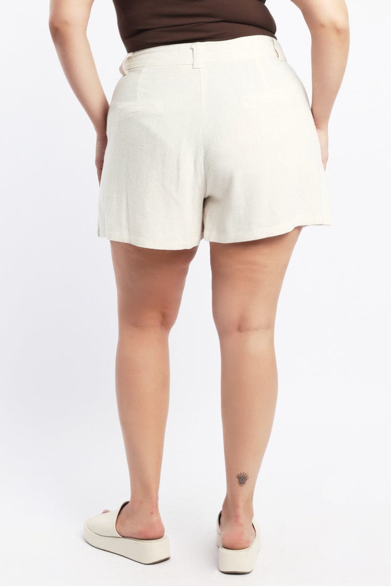 Beige Longline Tailored Linen Blend Shorts for YouandAll Fashion