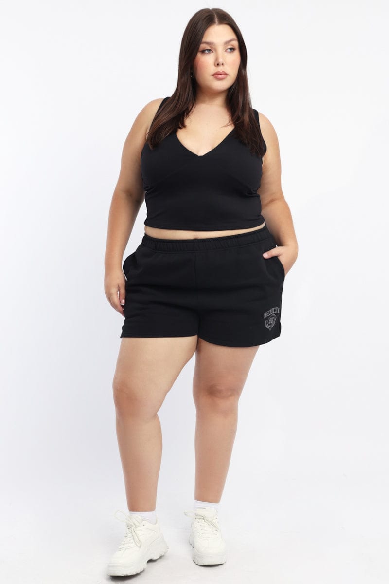 Black Elastic Waist Track Shorts for YouandAll Fashion