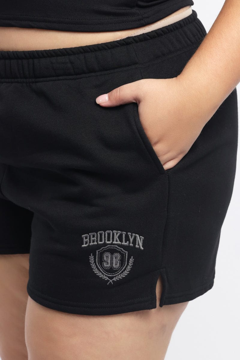 Black Elastic Waist Track Shorts for YouandAll Fashion