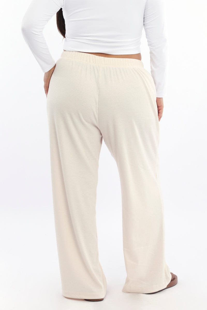Beige Rib Jersey Wide Leg Lounge Pants for YouandAll Fashion