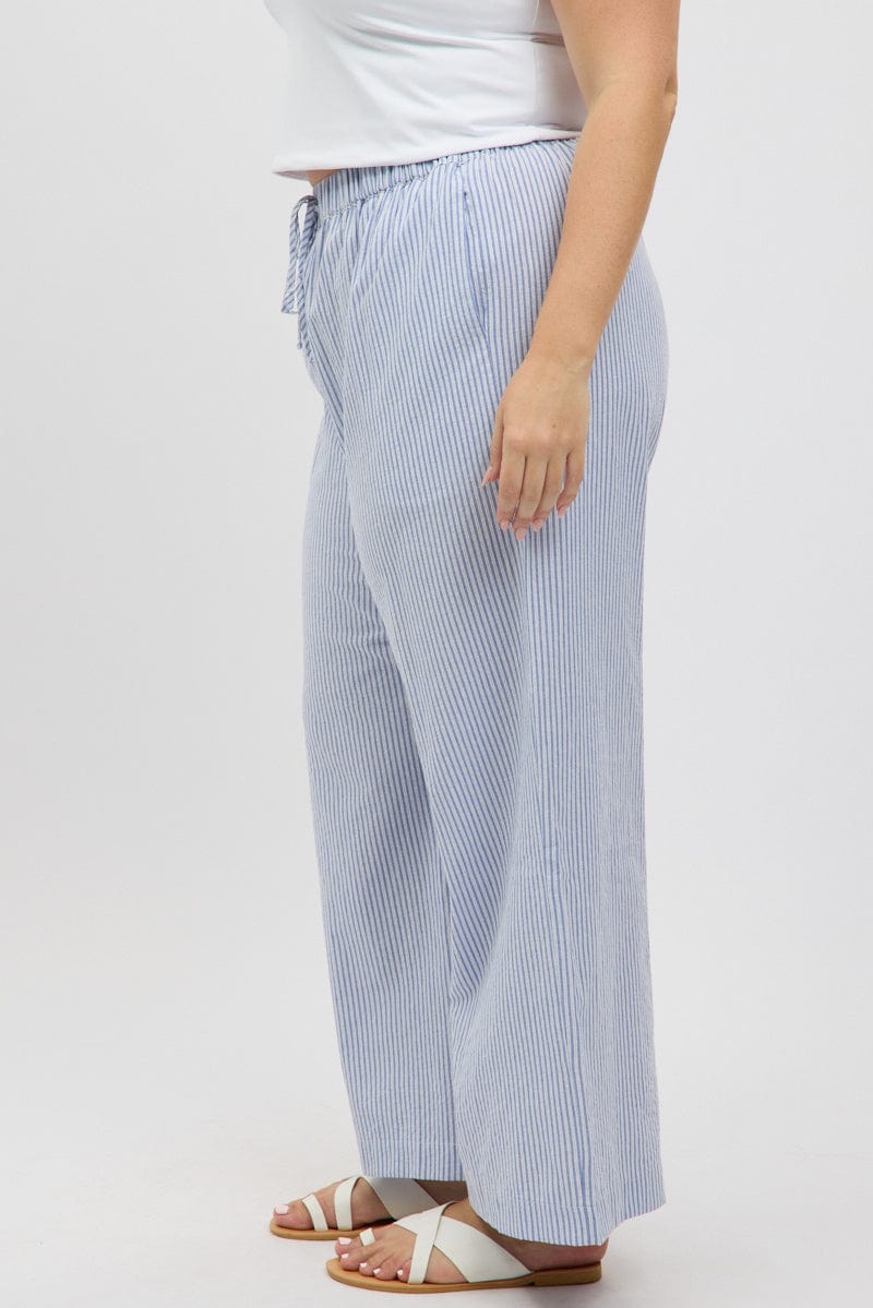 Blue Stripe Stripe Elastic Waist Wide Leg Pants for YouandAll Fashion