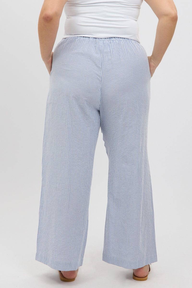 Blue Stripe Stripe Elastic Waist Wide Leg Pants for YouandAll Fashion
