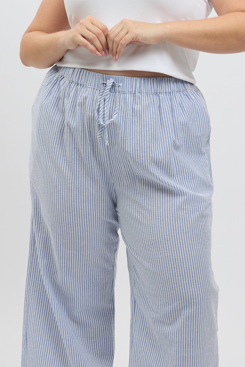 Blue Stripe Stripe Elastic Waist Wide Leg Pants for YouandAll Fashion