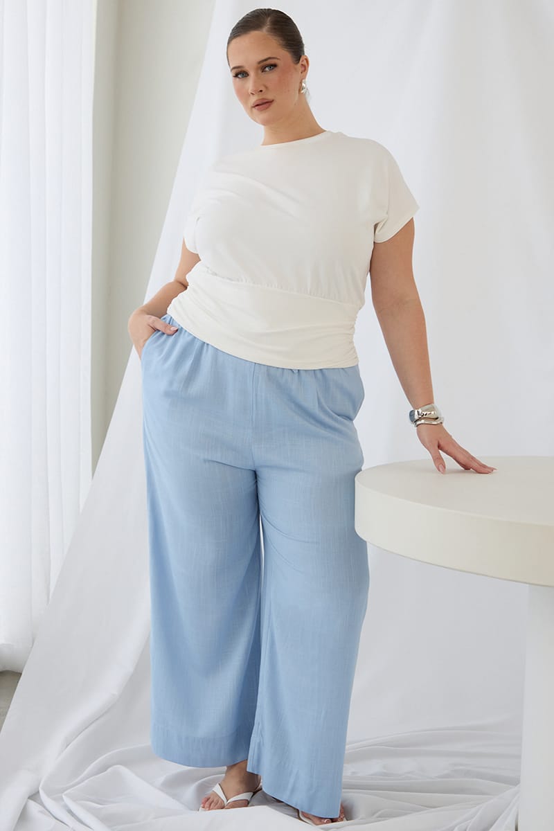 Blue Wide Leg Pants Linen Blend for YouandAll Fashion