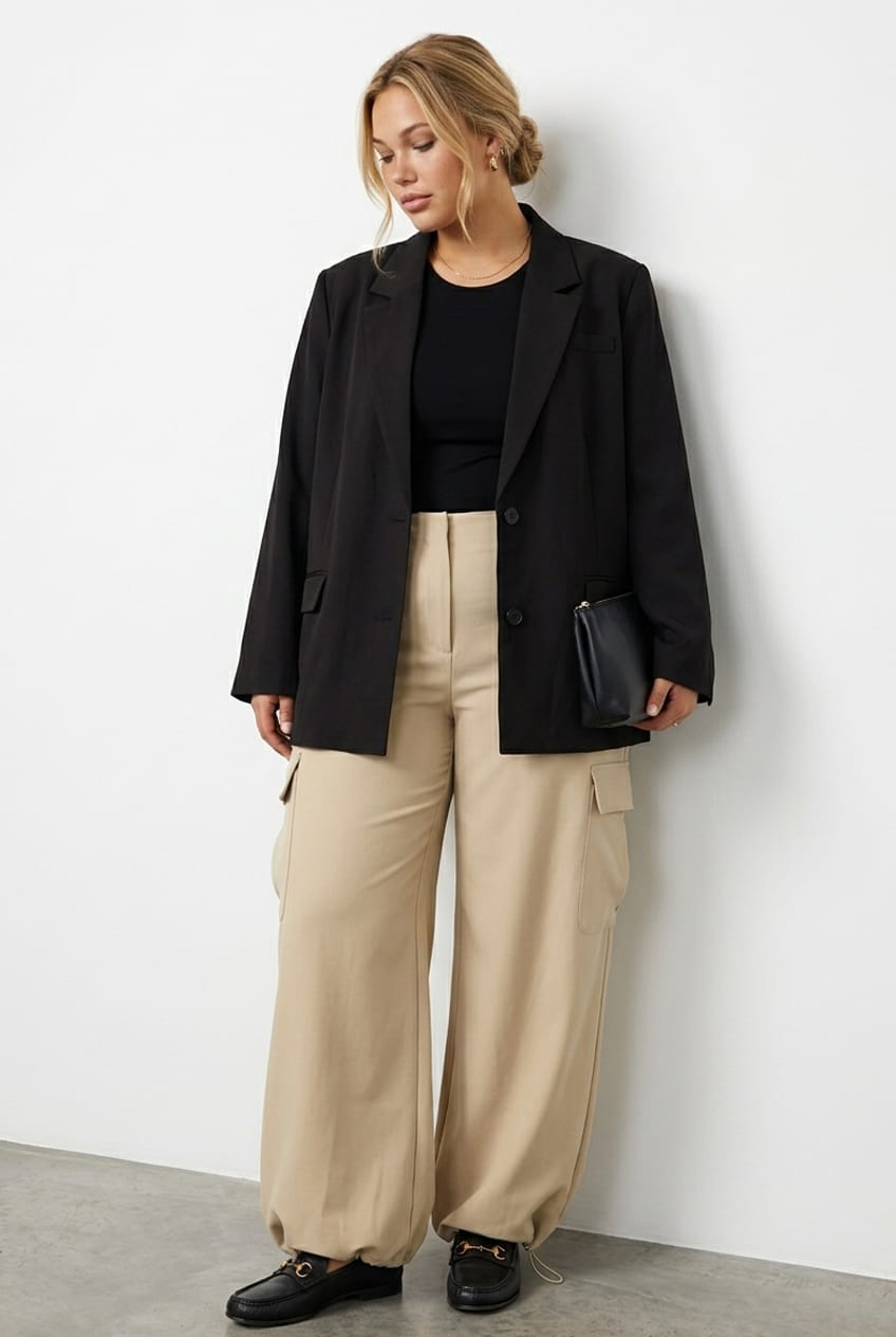 Beige Cargo Pants Tie Hem for YouandAll Fashion