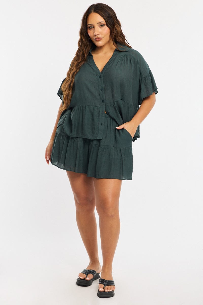 Green Skorts Elastic Waist for YouandAll Fashion