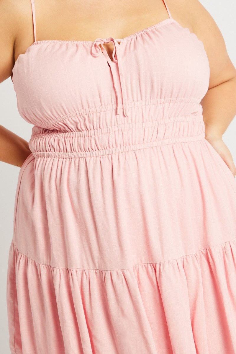 Pink Strappy Frill Hem Linen Blend Minidress for YouandAll Fashion