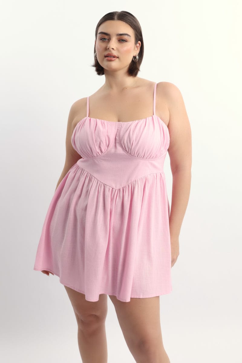 Pink Milkmaid Shoestring Strap Minidress for YouandAll Fashion