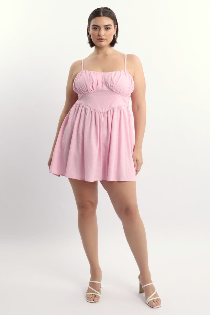 Pink Milkmaid Shoestring Strap Minidress for YouandAll Fashion