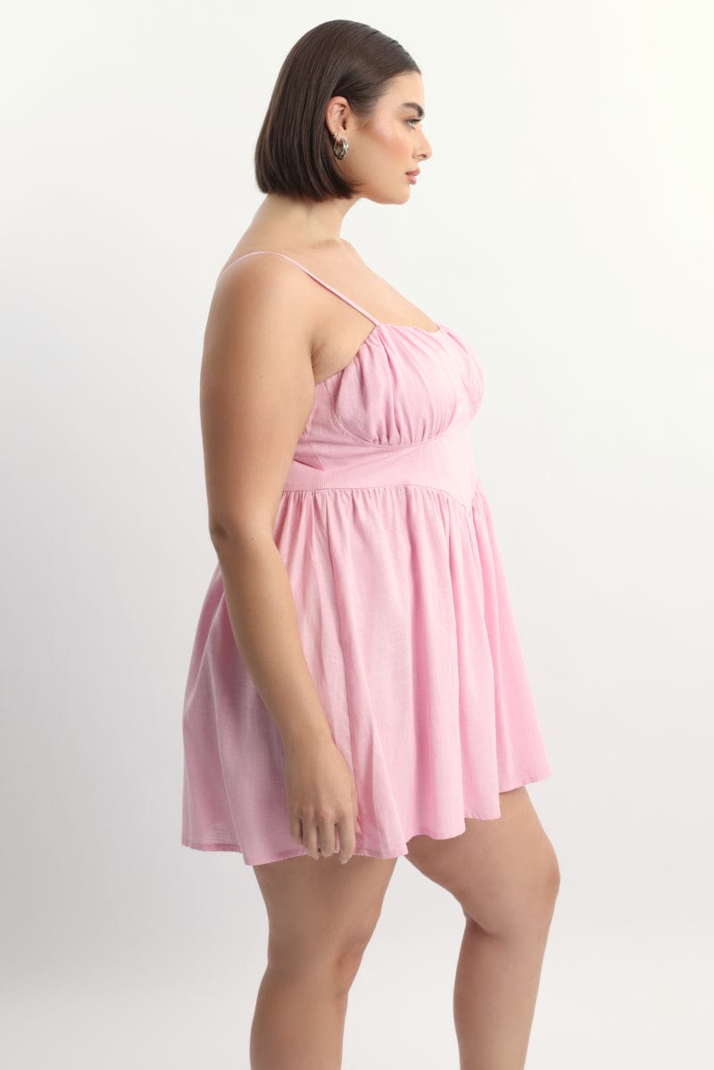 Pink Milkmaid Shoestring Strap Minidress for YouandAll Fashion