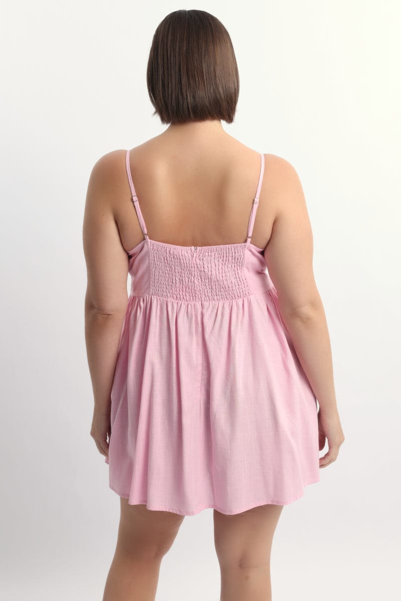 Pink Milkmaid Shoestring Strap Minidress for YouandAll Fashion