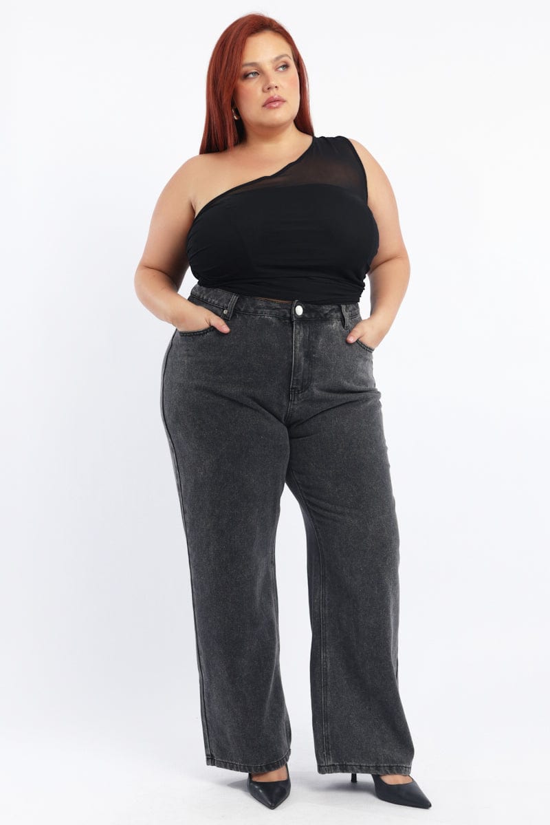 Grey Wide Leg Jeans Mid rise for YouandAll Fashion