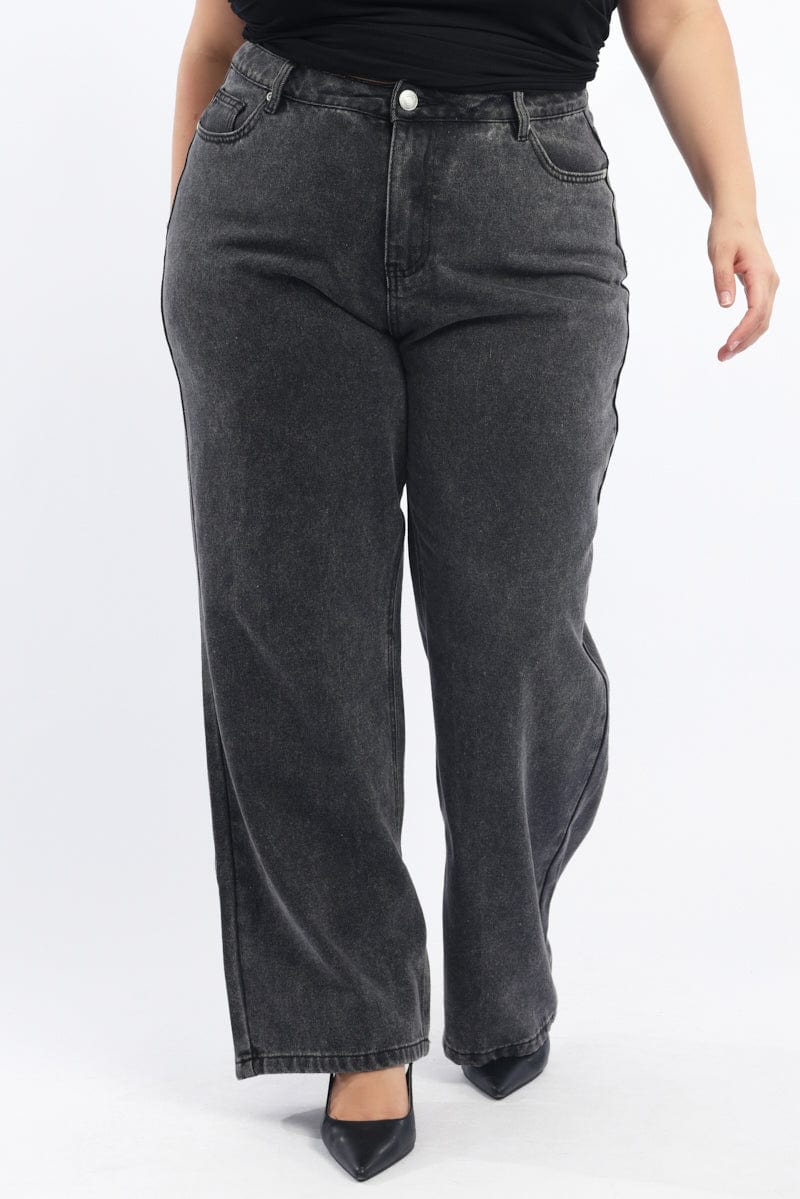 Grey Wide Leg Jeans Mid rise for YouandAll Fashion