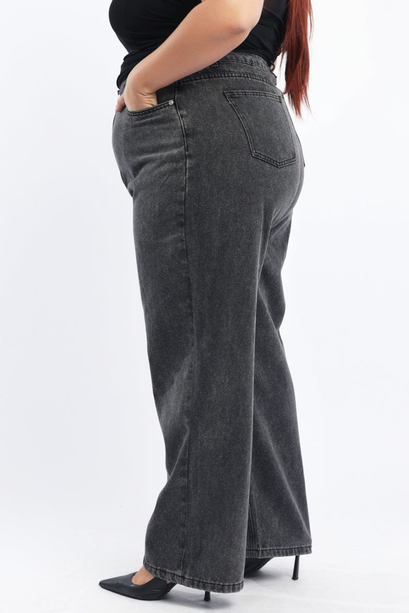 Grey Wide Leg Jeans Mid rise for YouandAll Fashion