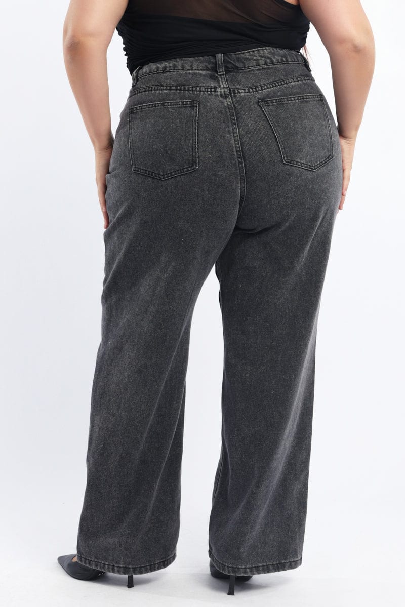 Grey Wide Leg Jeans Mid rise for YouandAll Fashion