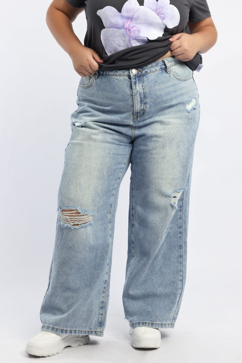 Denim Baggy Mid Rise Jeans for YouandAll Fashion