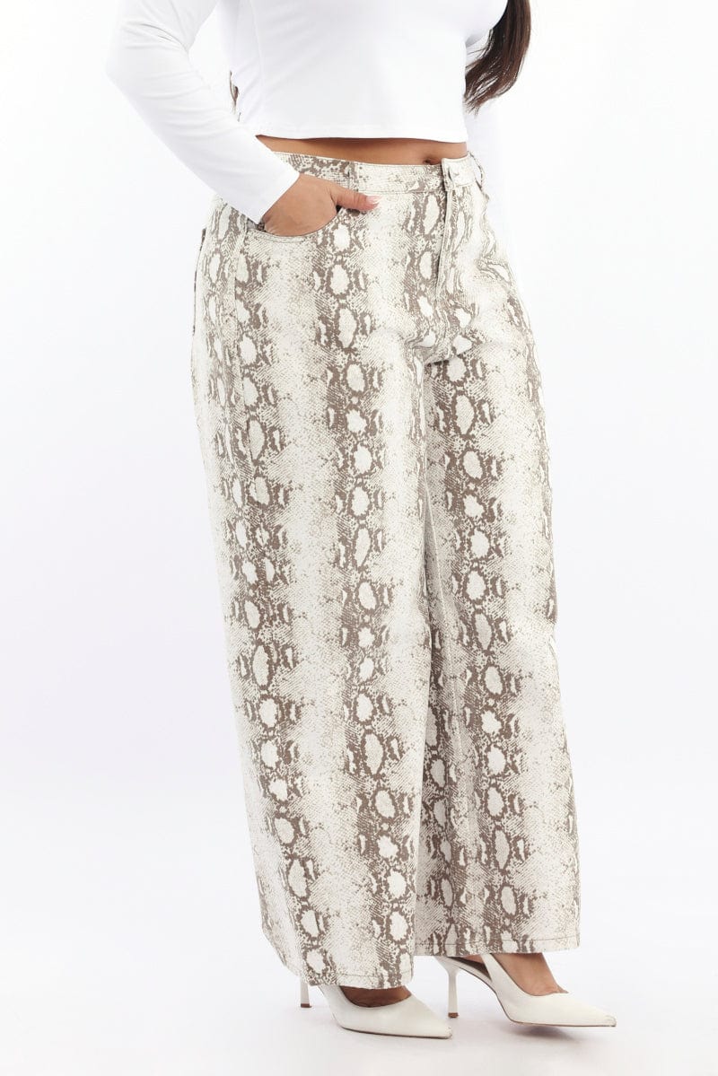 Multi Animal Print Baggy Jeans Mid Rise for YouandAll Fashion