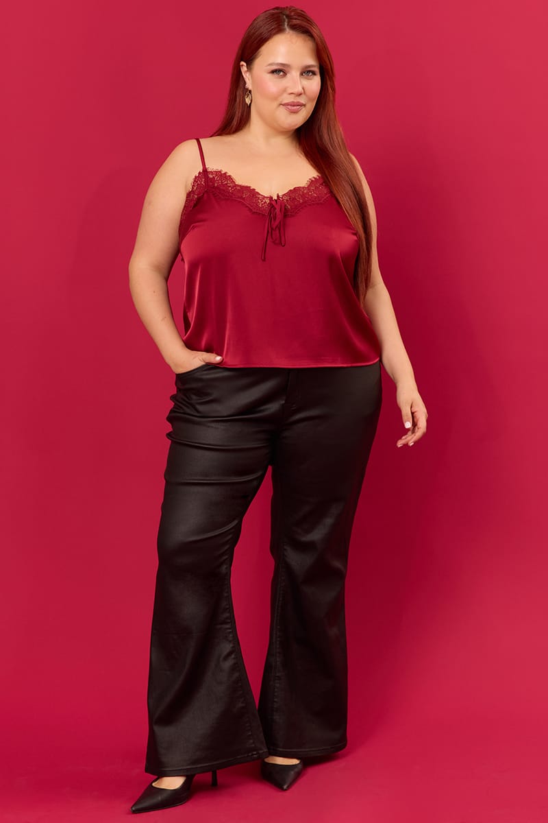 Black Flare Jeans Mid Rise Wet Look for YouandAll Fashion