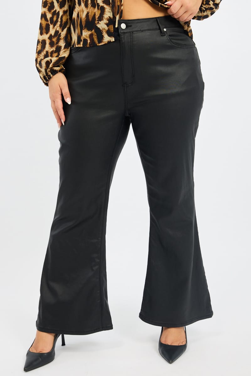 Black Flare Jeans Mid Rise Wet Look for YouandAll Fashion