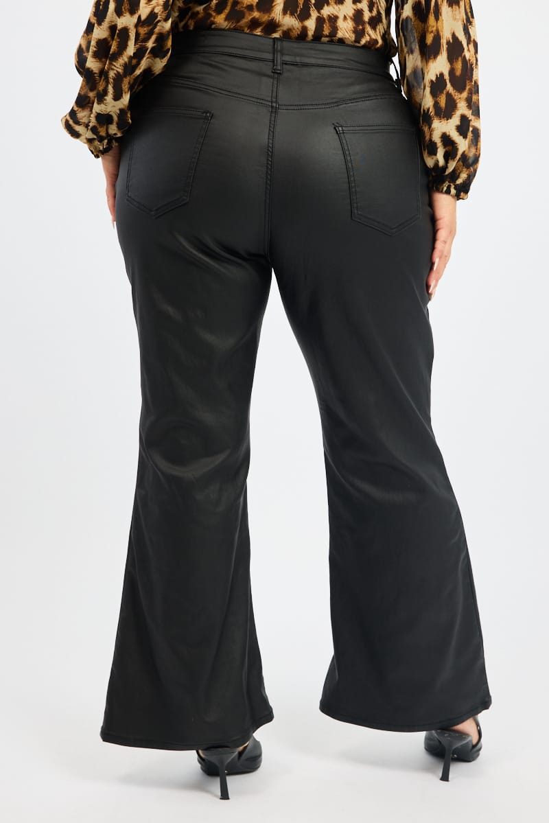 Black Flare Jeans Mid Rise Wet Look for YouandAll Fashion