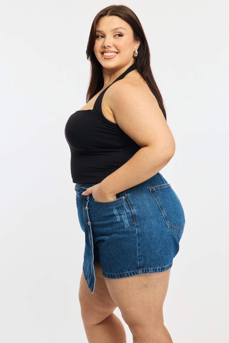 Denim Skorts Mid Rise Wrap for YouandAll Fashion