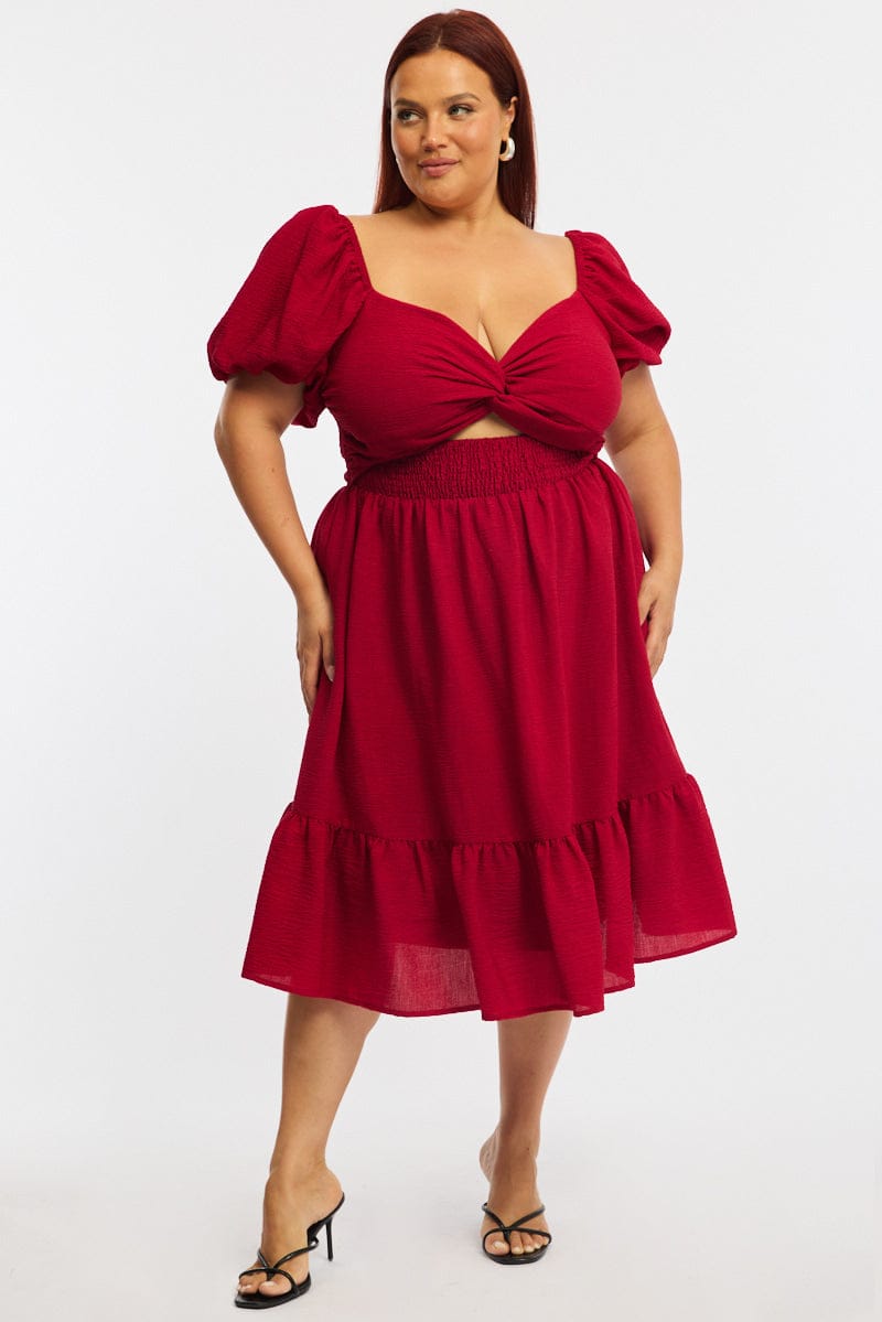 Red Skater Dress Short Sleeve Cut Out for YouandAll Fashion