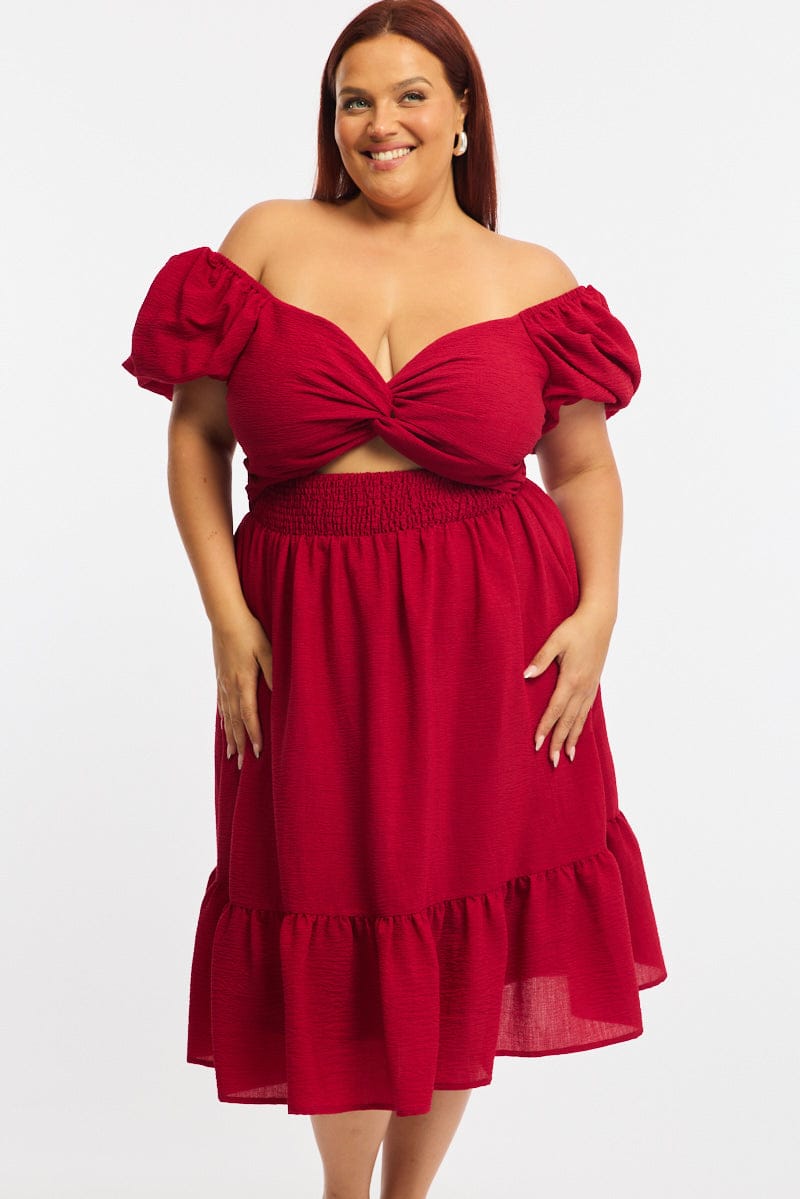 Red Skater Dress Short Sleeve Cut Out for YouandAll Fashion