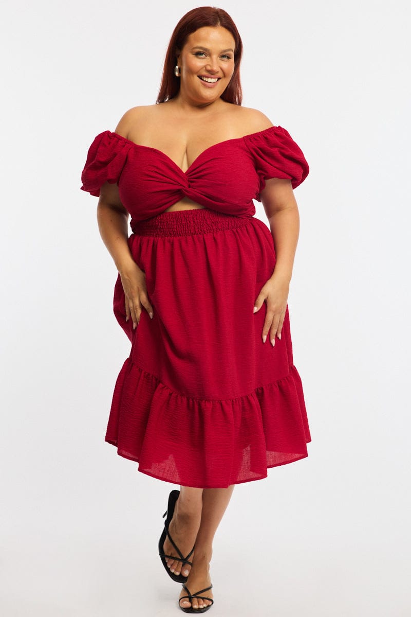 Red Skater Dress Short Sleeve Cut Out for YouandAll Fashion