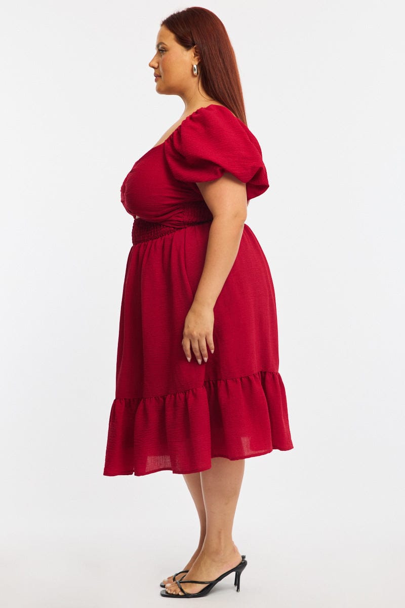 Red Skater Dress Short Sleeve Cut Out for YouandAll Fashion
