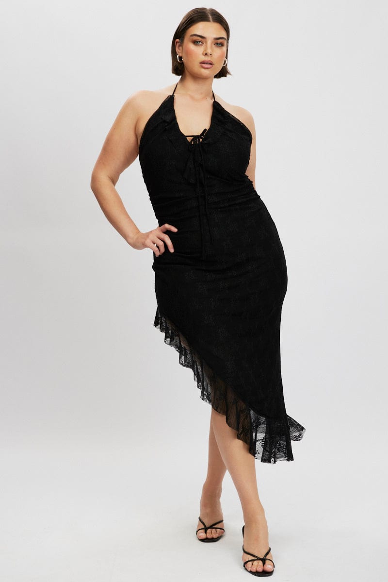 Black Asymmetric Lace Bodycon Dress for YouandAll Fashion
