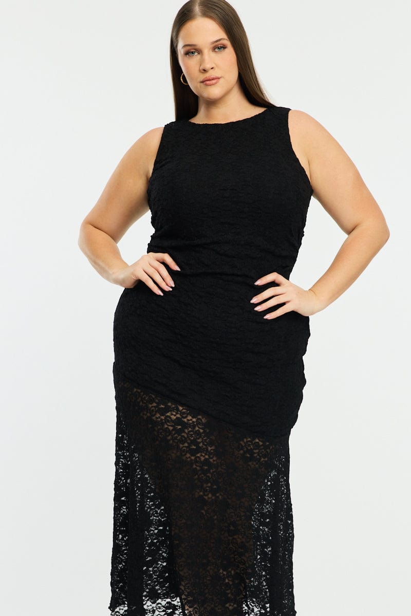 Black Lace Dress Sleeveless Ruffle for YouandAll Fashion