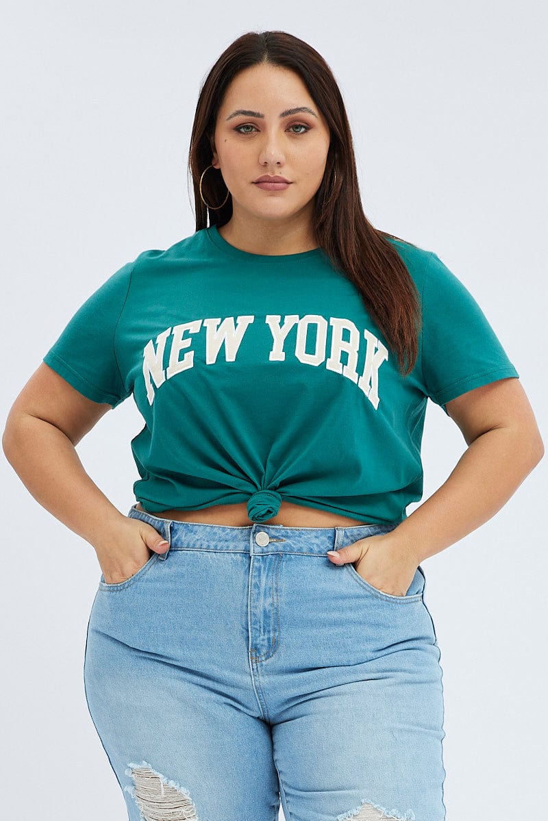 Green Graphic T shirt Short sleeve Crew neck for YouandAll Fashion