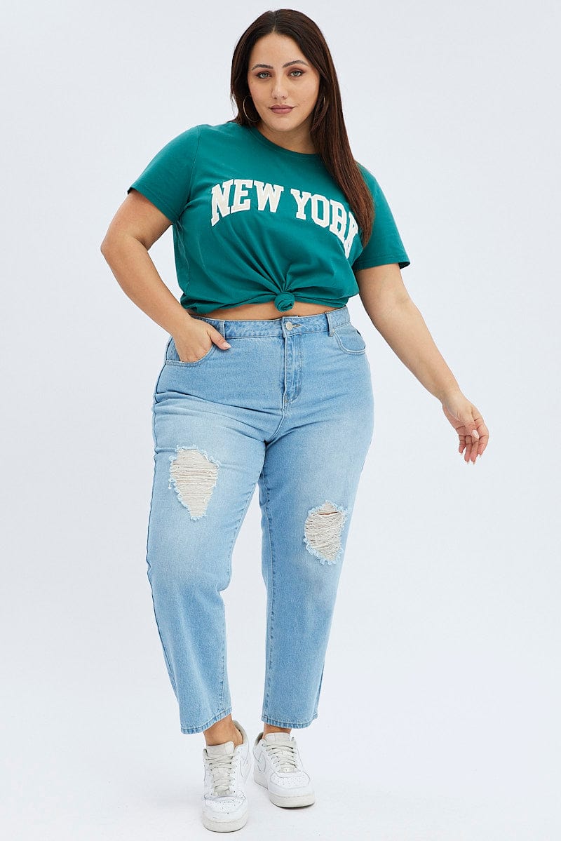 Green Graphic T shirt Short sleeve Crew neck for YouandAll Fashion