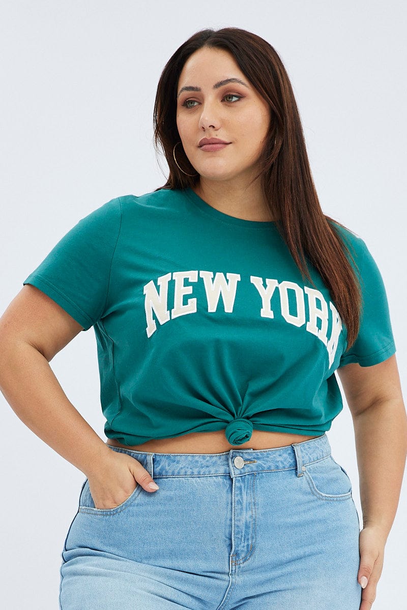 Green Graphic T shirt Short sleeve Crew neck for YouandAll Fashion