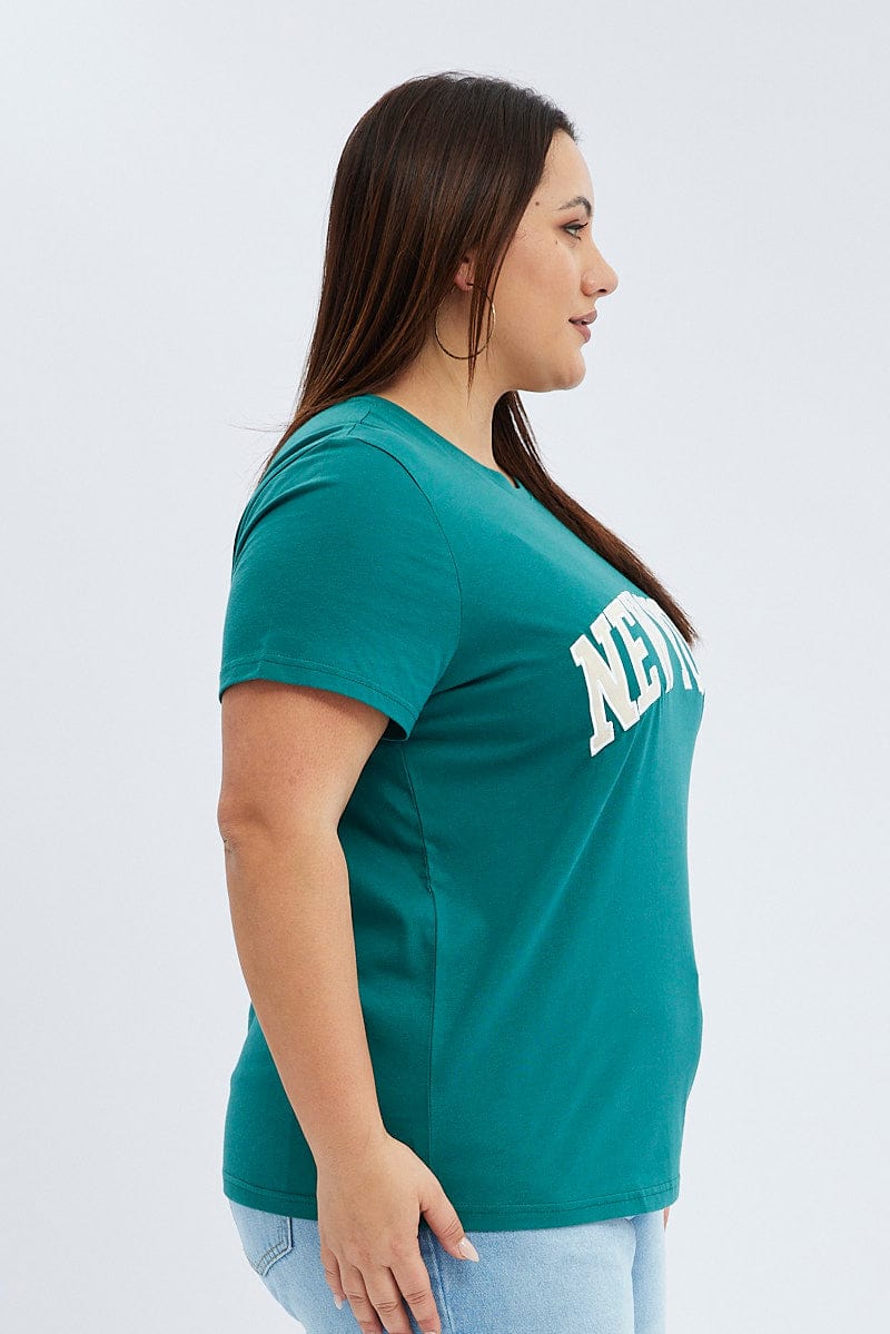 Green Graphic T shirt Short sleeve Crew neck for YouandAll Fashion