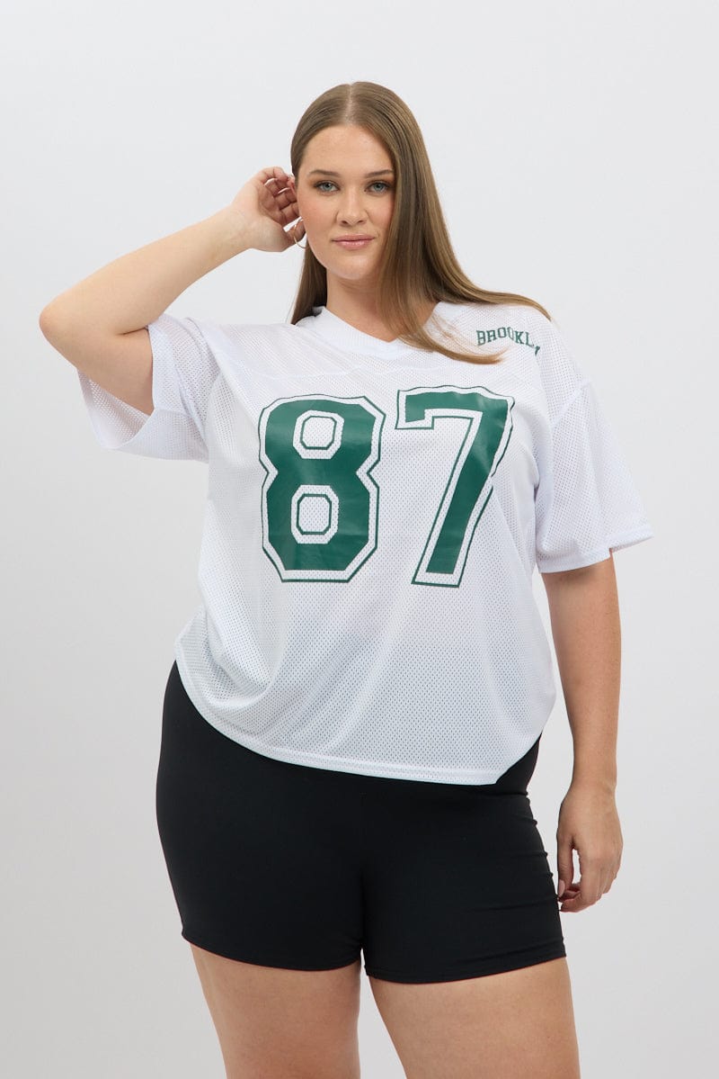 White Graphic T Shirt Short Sleeve V Neck for YouandAll Fashion