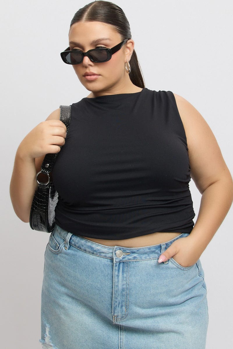 Black Tank Top Side Ruched Supersoft for YouandAll Fashion