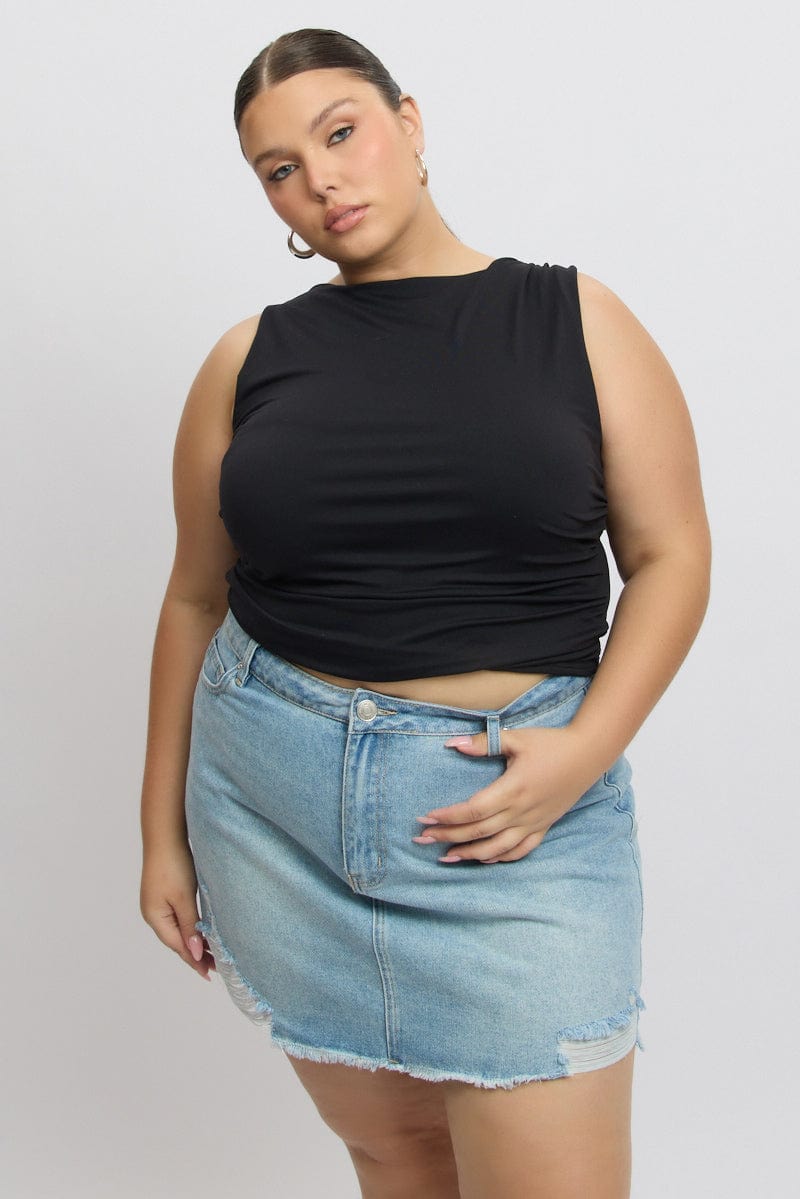 Black Tank Top Side Ruched Supersoft for YouandAll Fashion