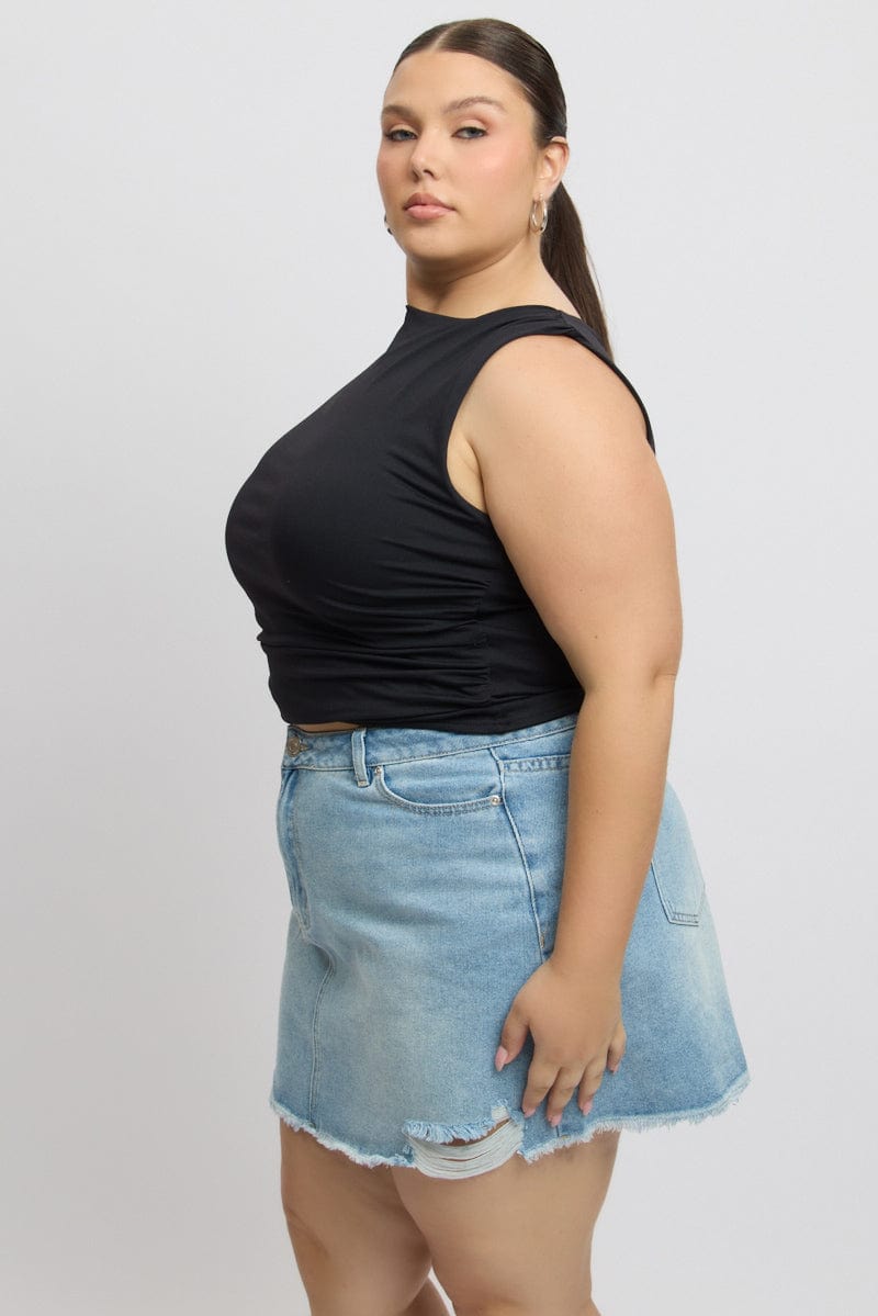 Black Tank Top Side Ruched Supersoft for YouandAll Fashion