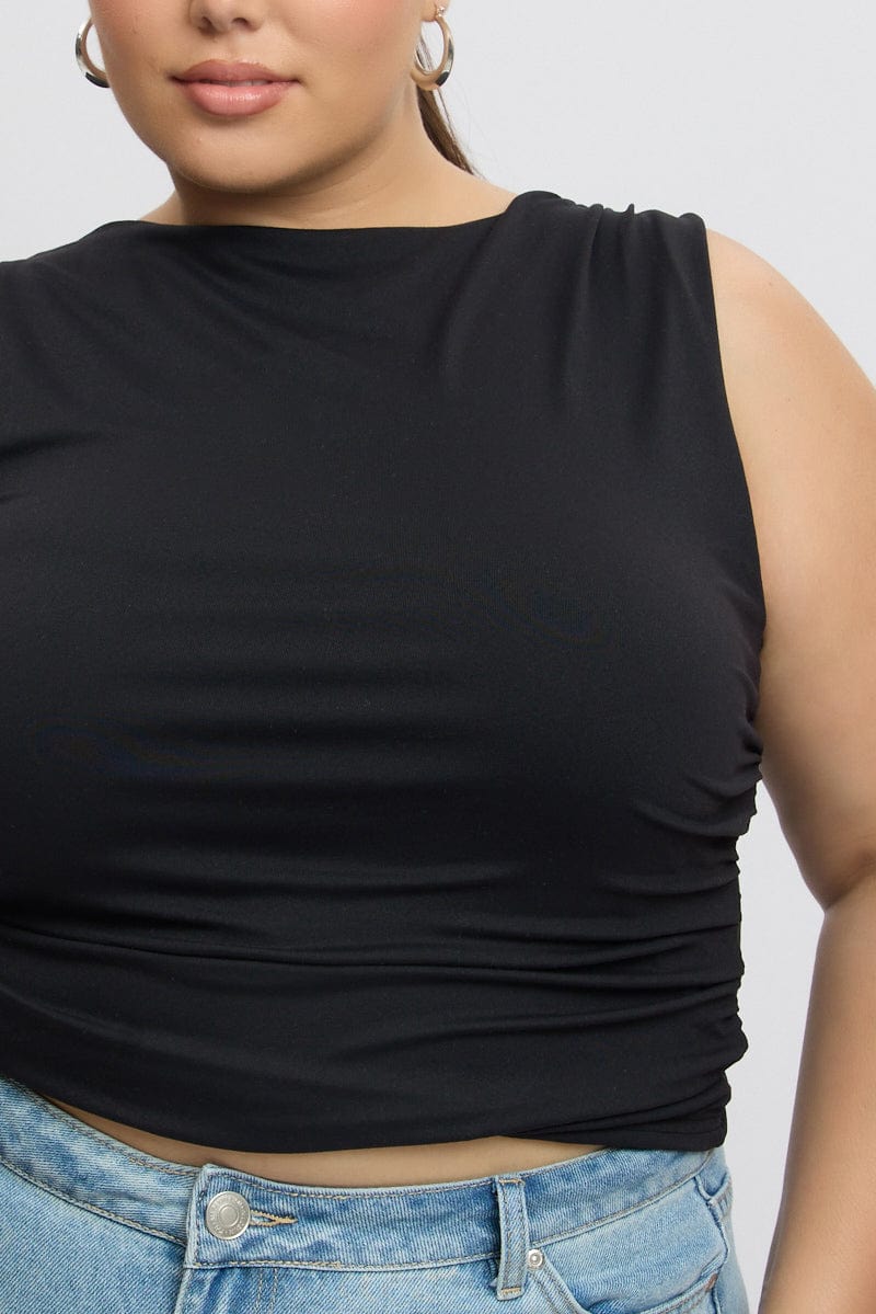 Black Tank Top Side Ruched Supersoft for YouandAll Fashion