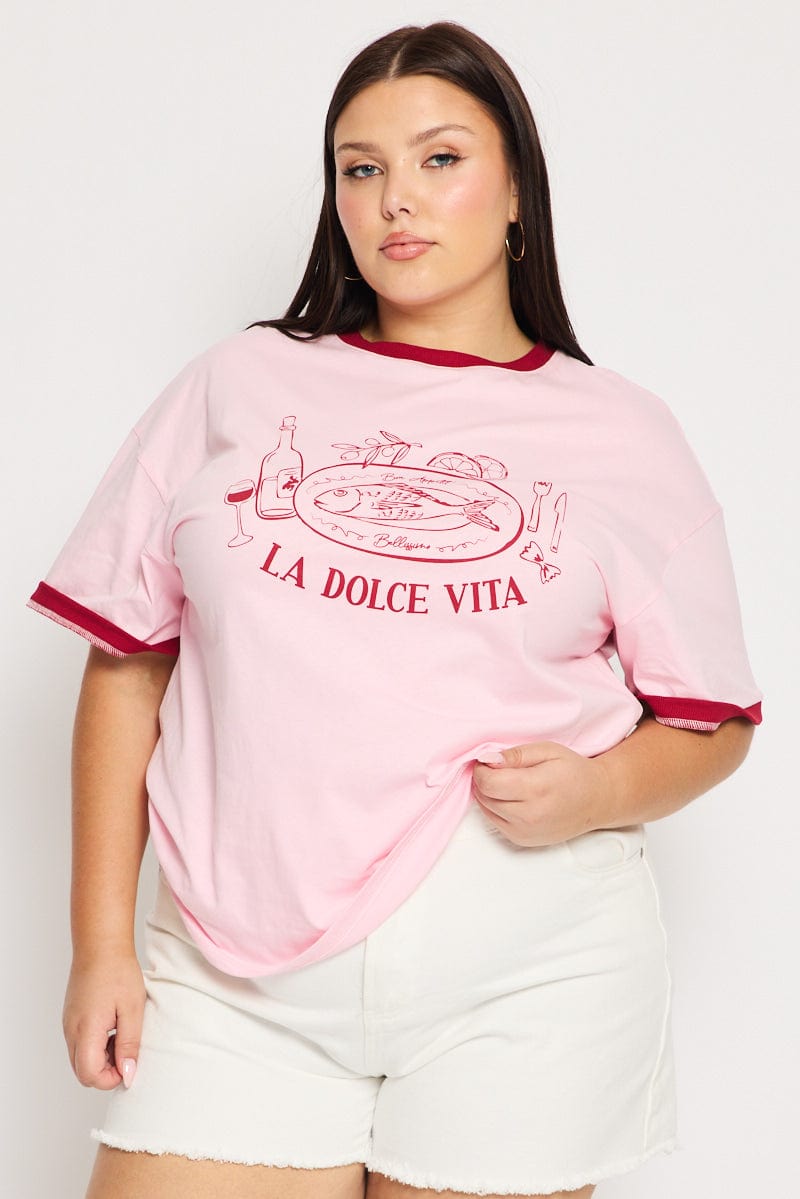 Pink La Dolce Vita Tee Short Sleeve for YouandAll Fashion